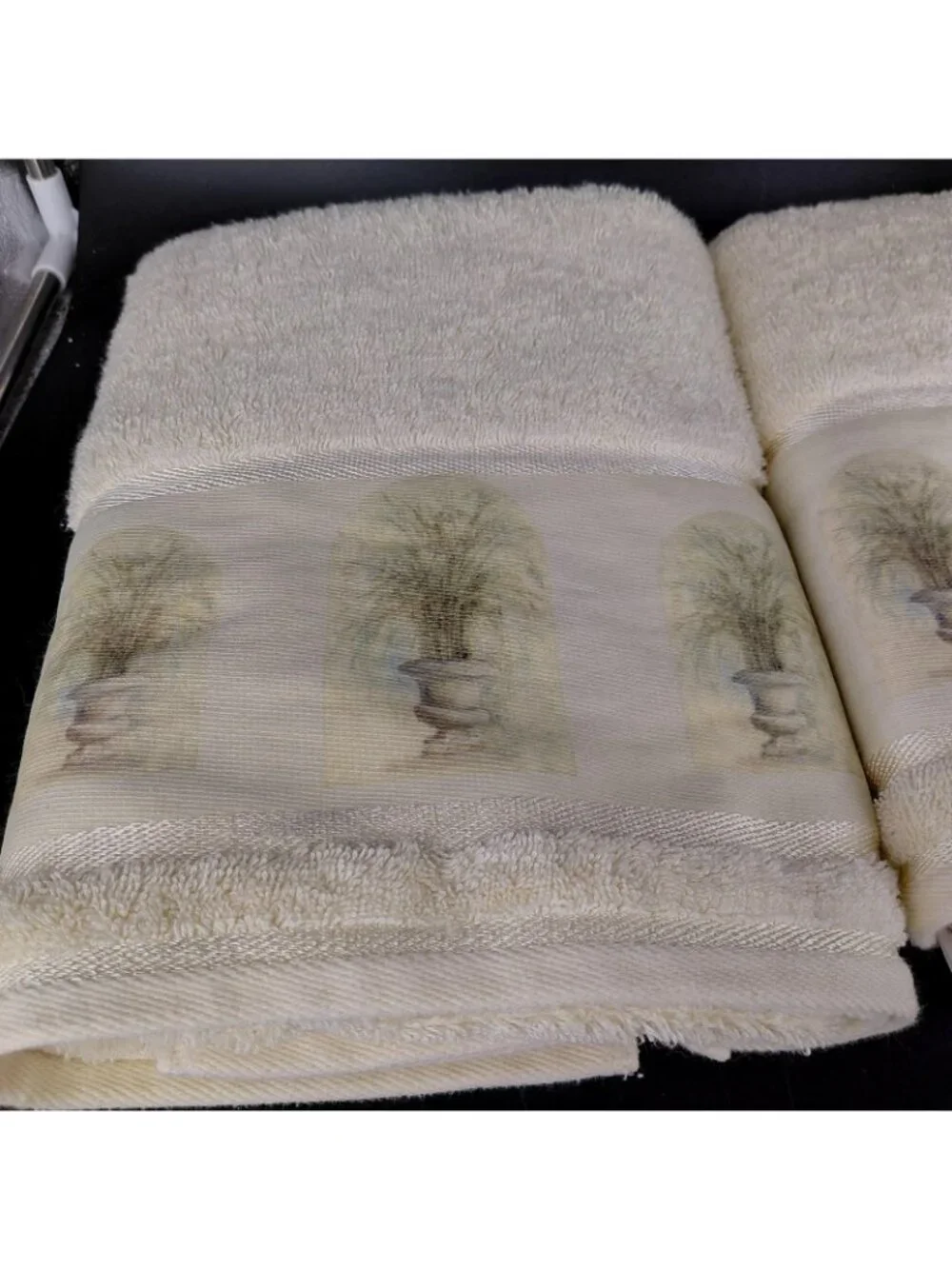 Croscill Beige Cotton Towel Set Bath Hand Finger Botanical Fresco Grasses 5 pc